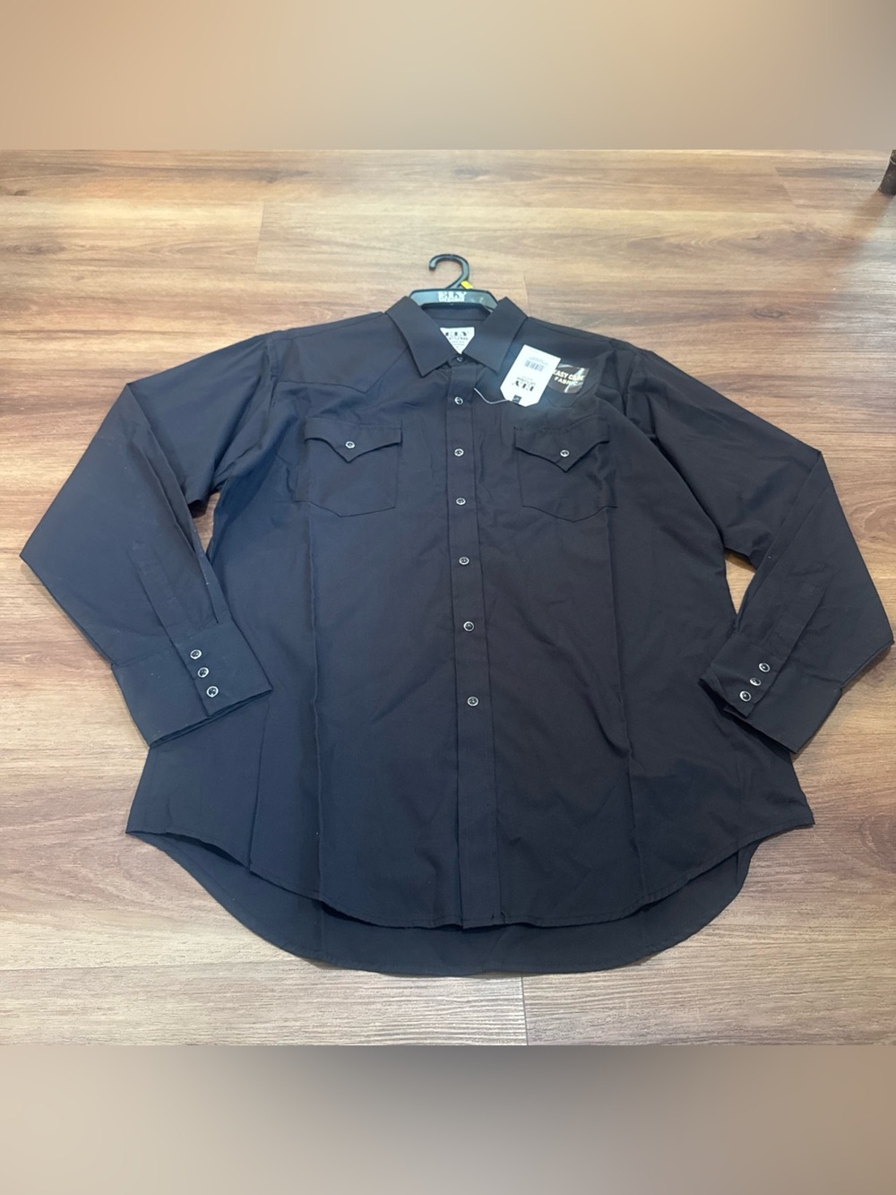 Ely Cattleman Men's Black Long Sleeve Pearl Snap Button Shirt Size Large